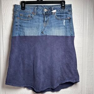 Denim and blue Skirt up cycle light acid wash distressed handmade